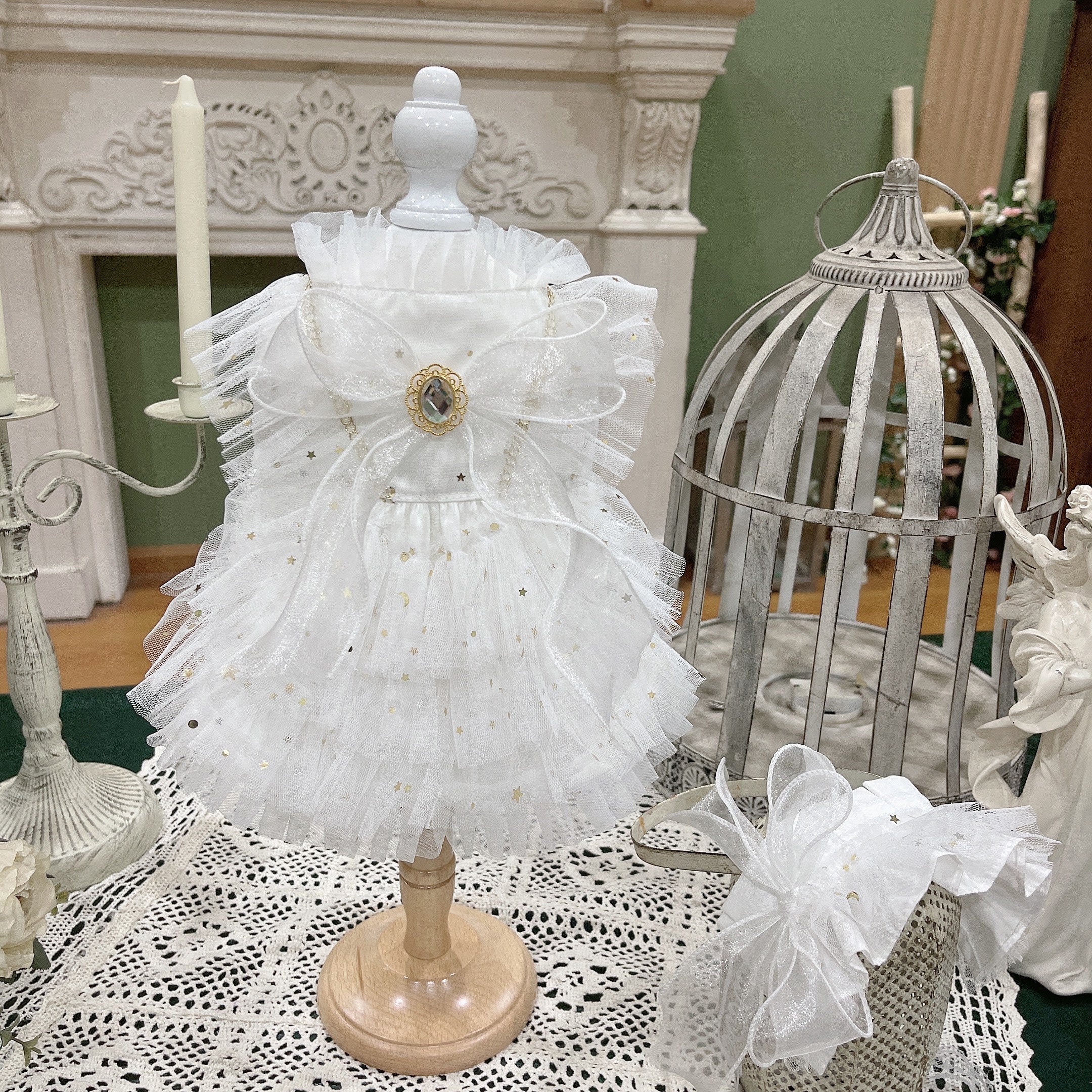 Center Gem Decorated Pet Dog Cat Wedding Dress | Customized bridal bridesmaid flower girl dress for small dog cat maltese yorkshire terrier