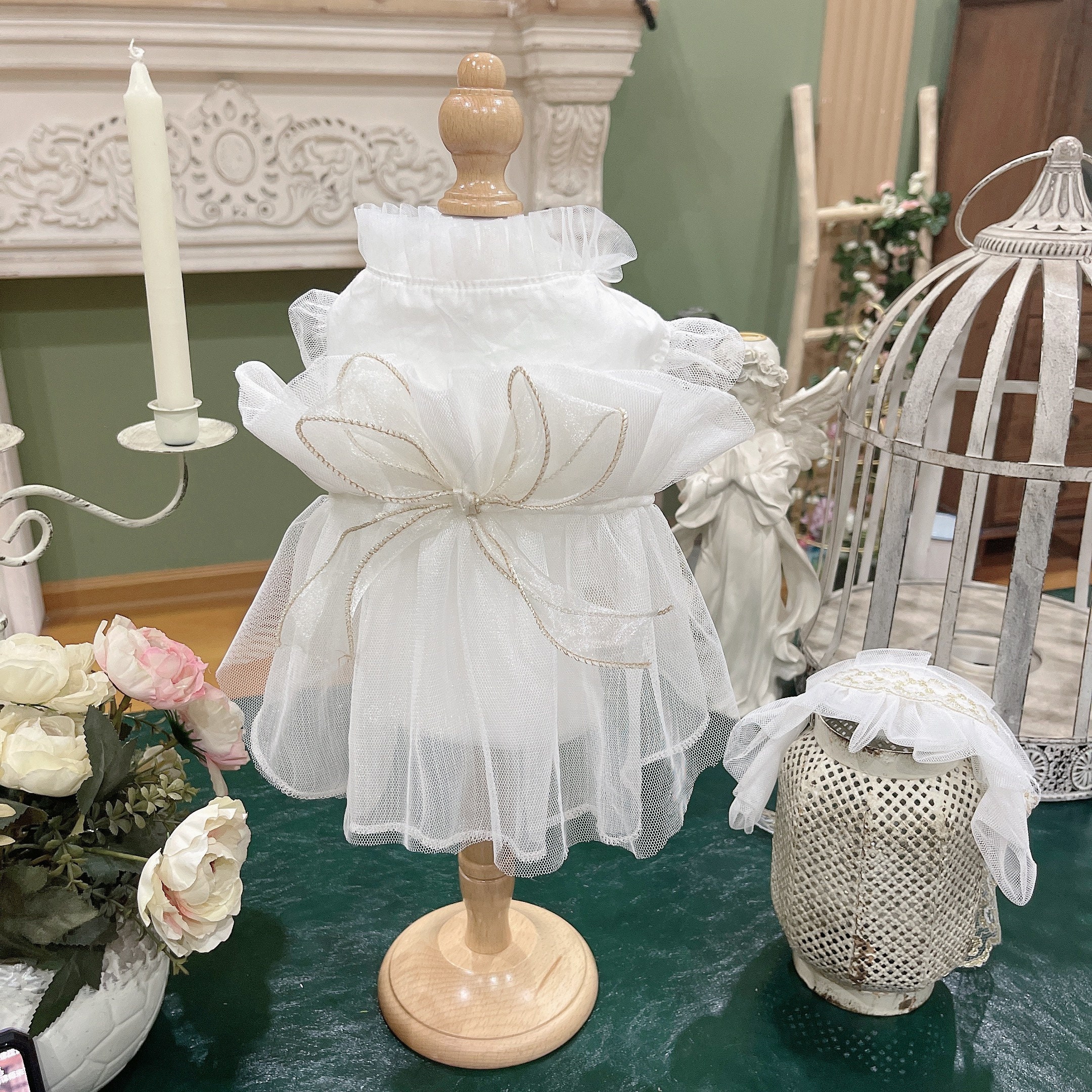 Pet Cat Dog Frilled Bow Wedding dress | Customized wedding bridal bridesmaid flower girl dress for small dog cat maltese yorkshire terrier