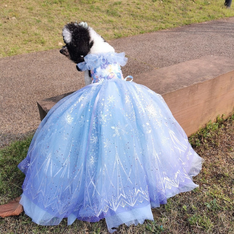 Frozen Princess Dog Costume Long Dress | Luxury Blue Dog Long Dress | Customized Pet Dog Cat Clothes