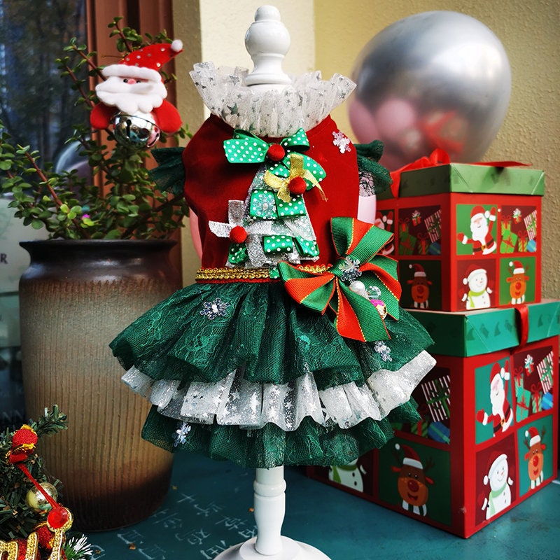 Christmas Dog Princess Dress | Csutomized Christmas Pet Dog Cat Tutu Dress | Festive Chistmas New Year Red and Green Dog Dress