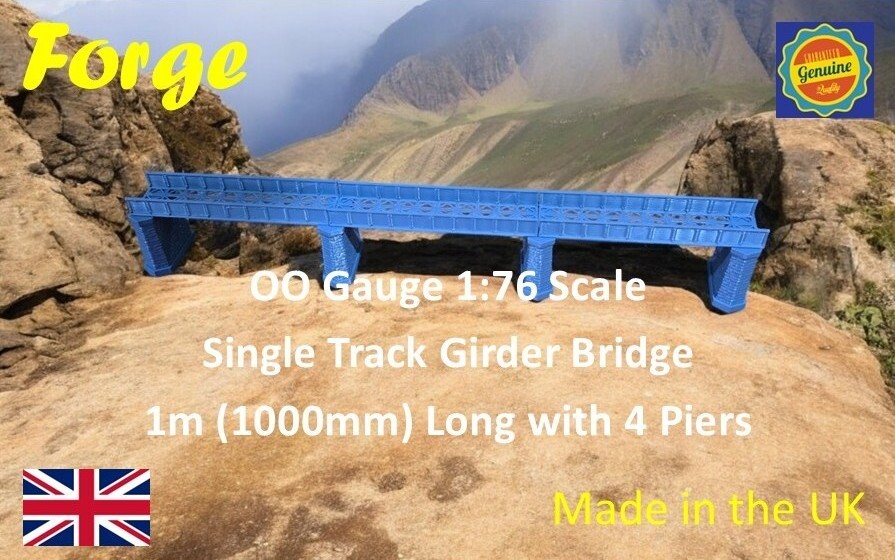 OO Gauge Single Track Iron Girder Bridge 1m long Model Railway Layout 1:76 Scale