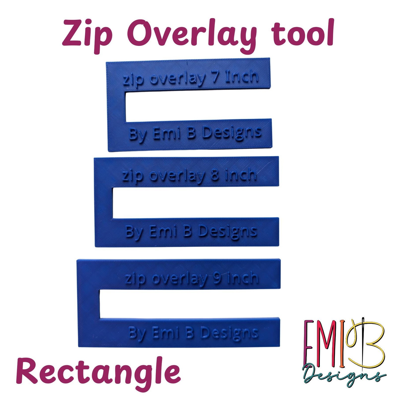 Rectangle Zip overlay Tool Bag Making Tool Pack of 3 zip overlay templates.