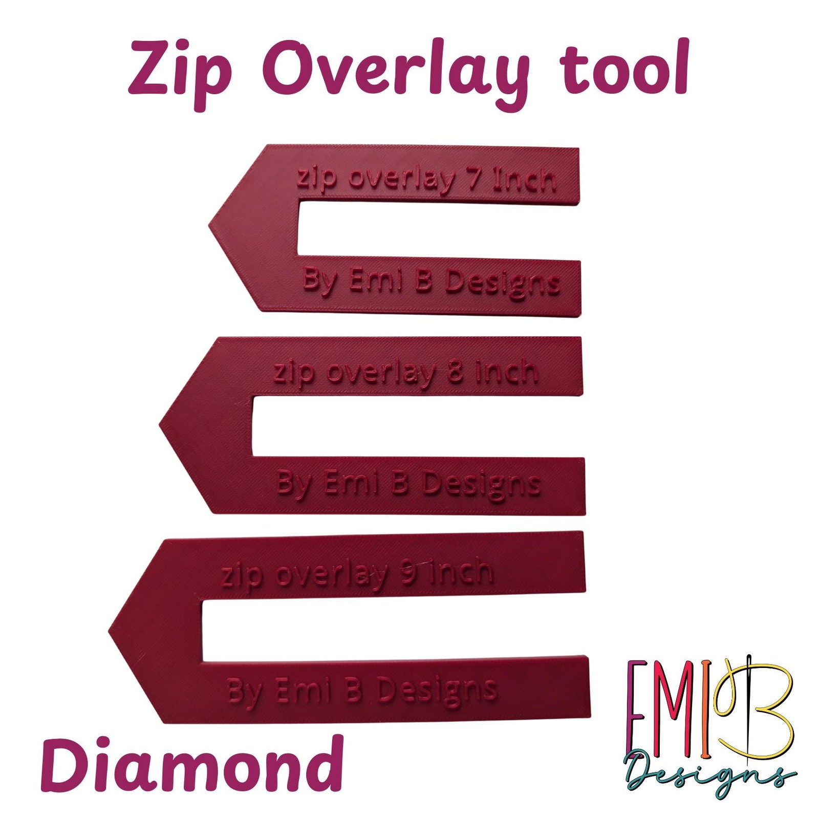 Diamond Zip overlay Tool Bag Making Tool Pack of 3 zip overlay templates.