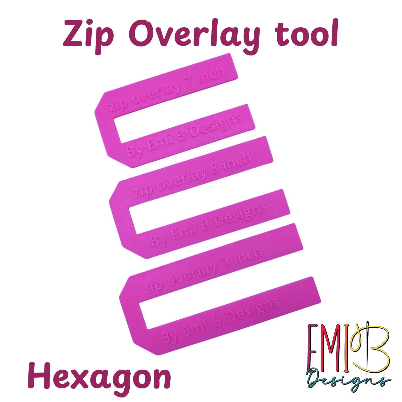 Zip overlay Tool Bag Making Tool Pack of 3 zip overlay templates. Hexagon zip