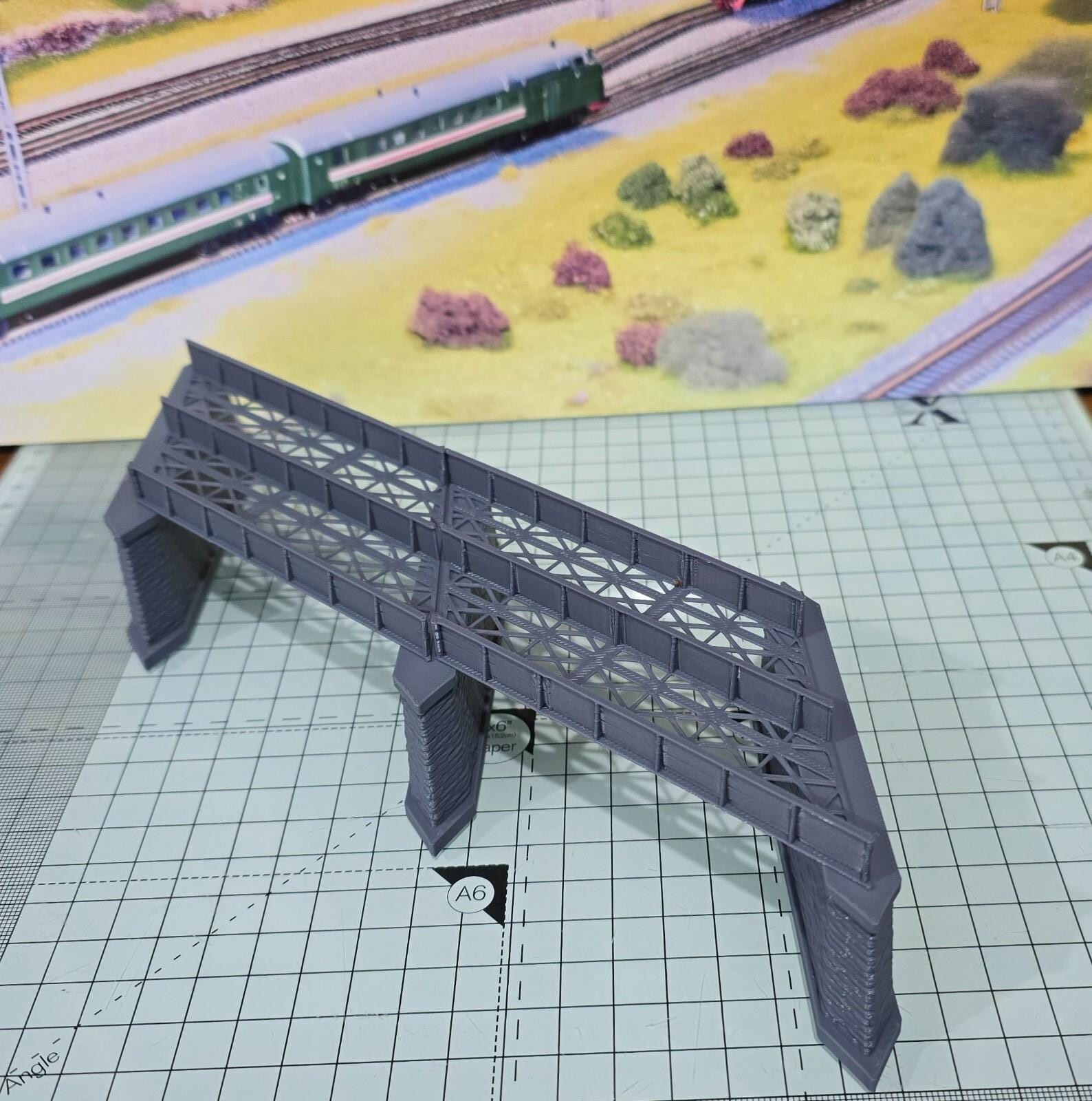 OO Gauge Left 45 deg Double Track Iron Girder Bridge Model Railway 1:76 Scale