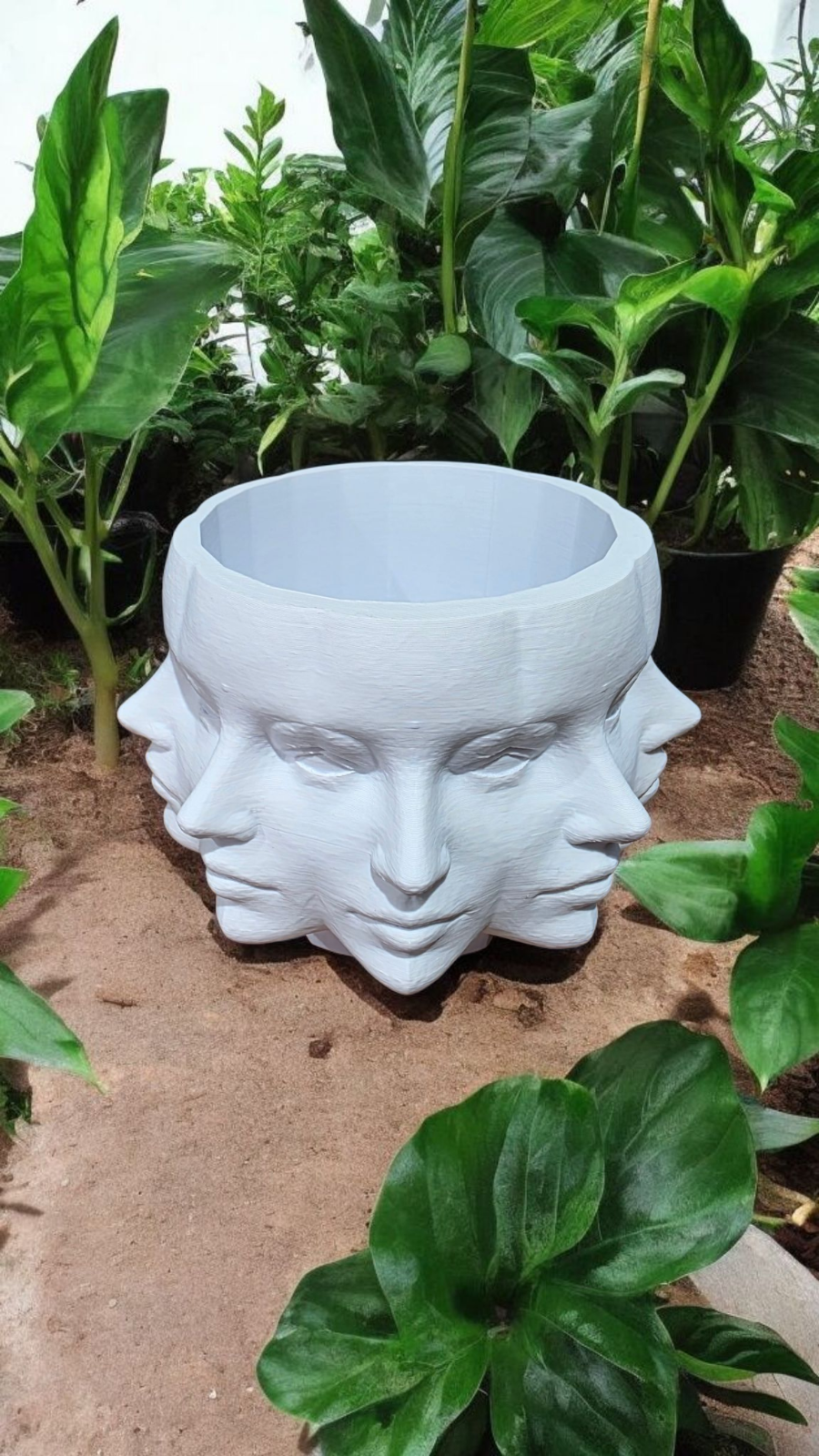 Polyface Multi-Face Planter Pot – 3D Printed with 9 Human Faces, Various Colours