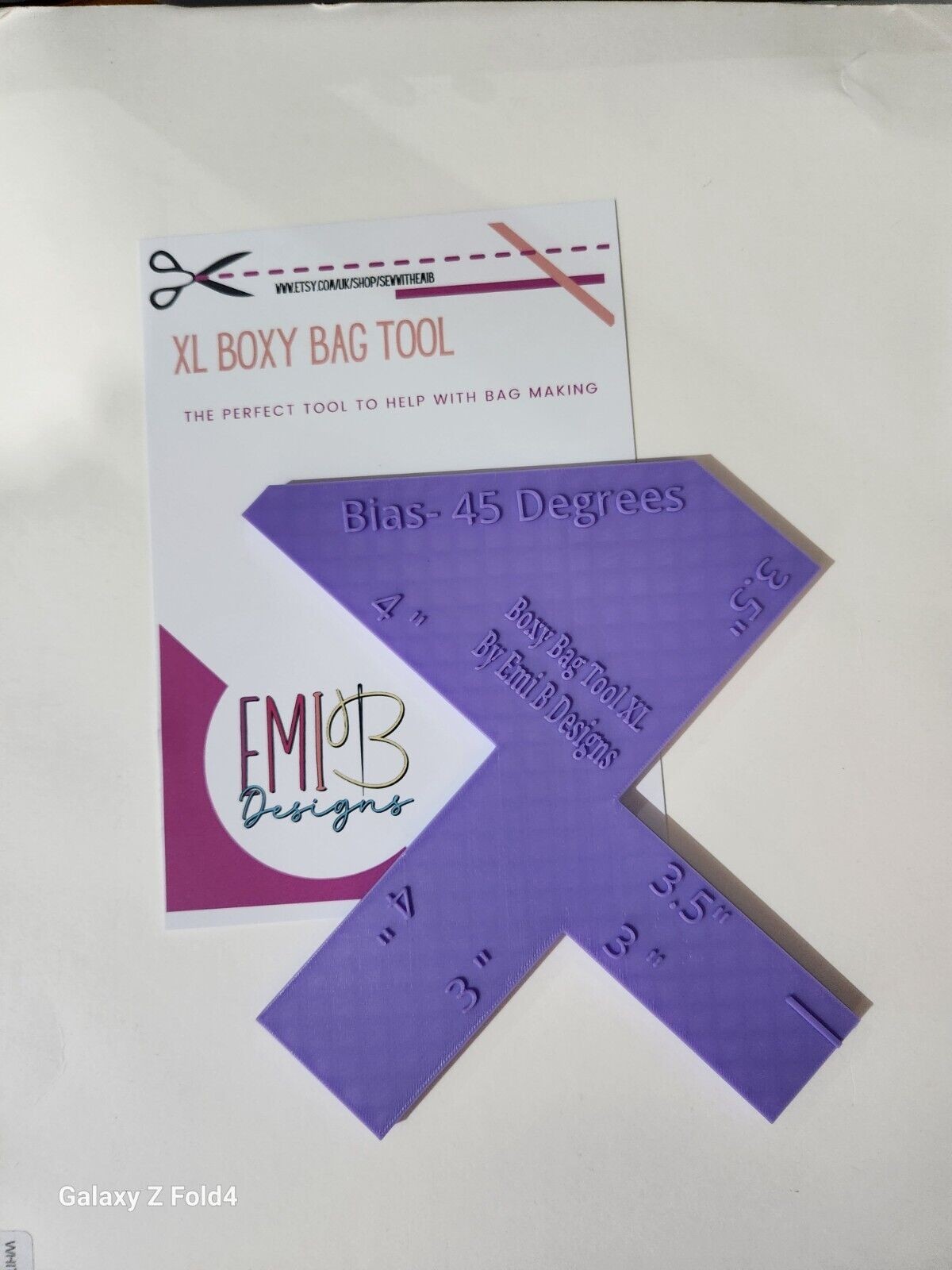 Sewing Tool XL Boxy Bag Making Tool Kits Ruler Fabric Bias 45 Deg Emi B Designs