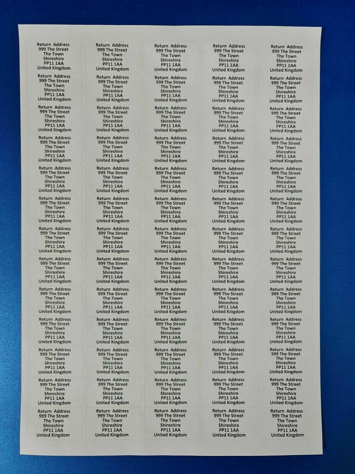 260 Personalised Return Address Labels Self Adhesive Custom Printed Stickers UK