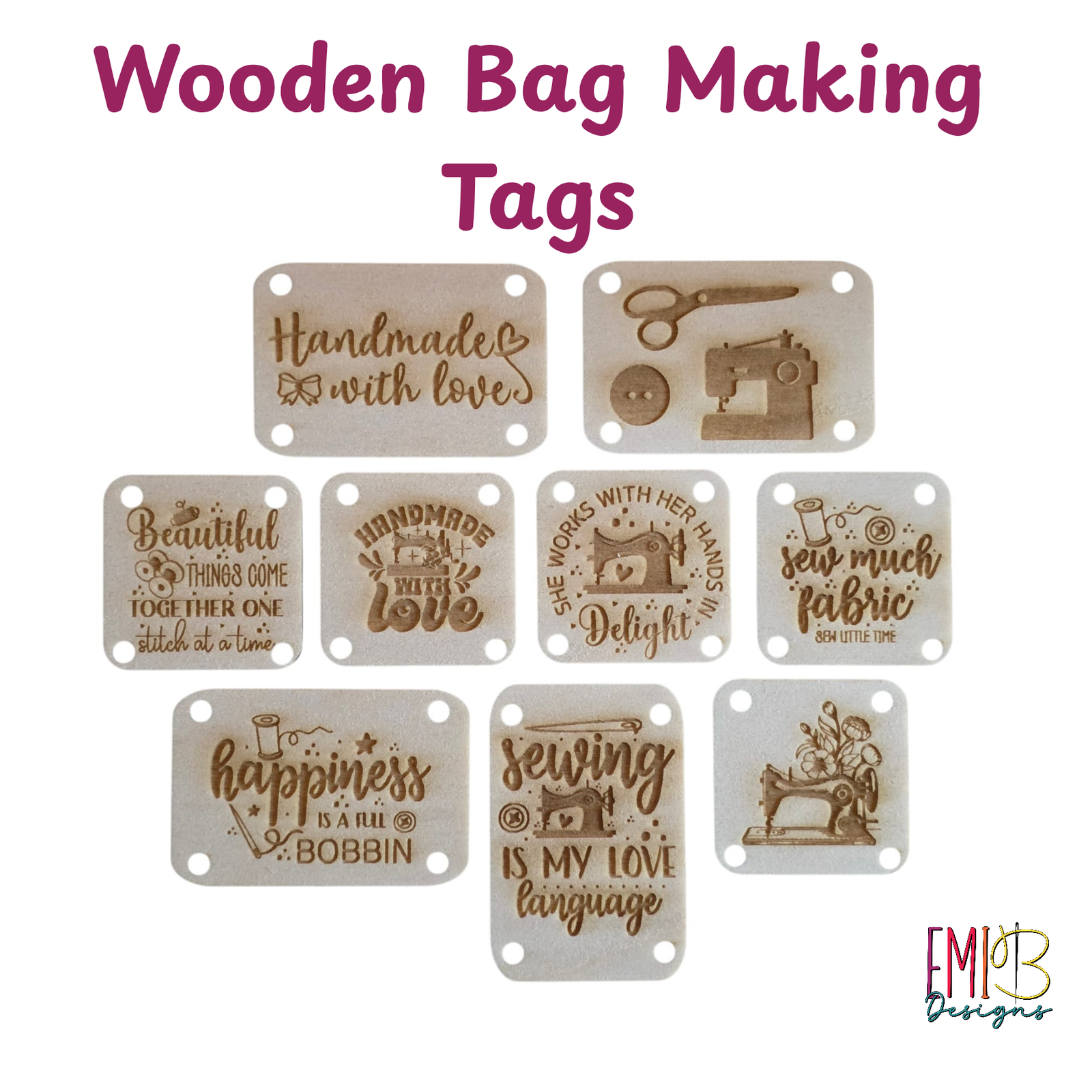 Wooden Bag Making Tags – Sew-On Labels- pack of 9