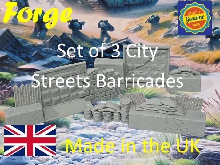 Set of 3 City Streets Barricades War Gaming Wargames Compatible Scenery