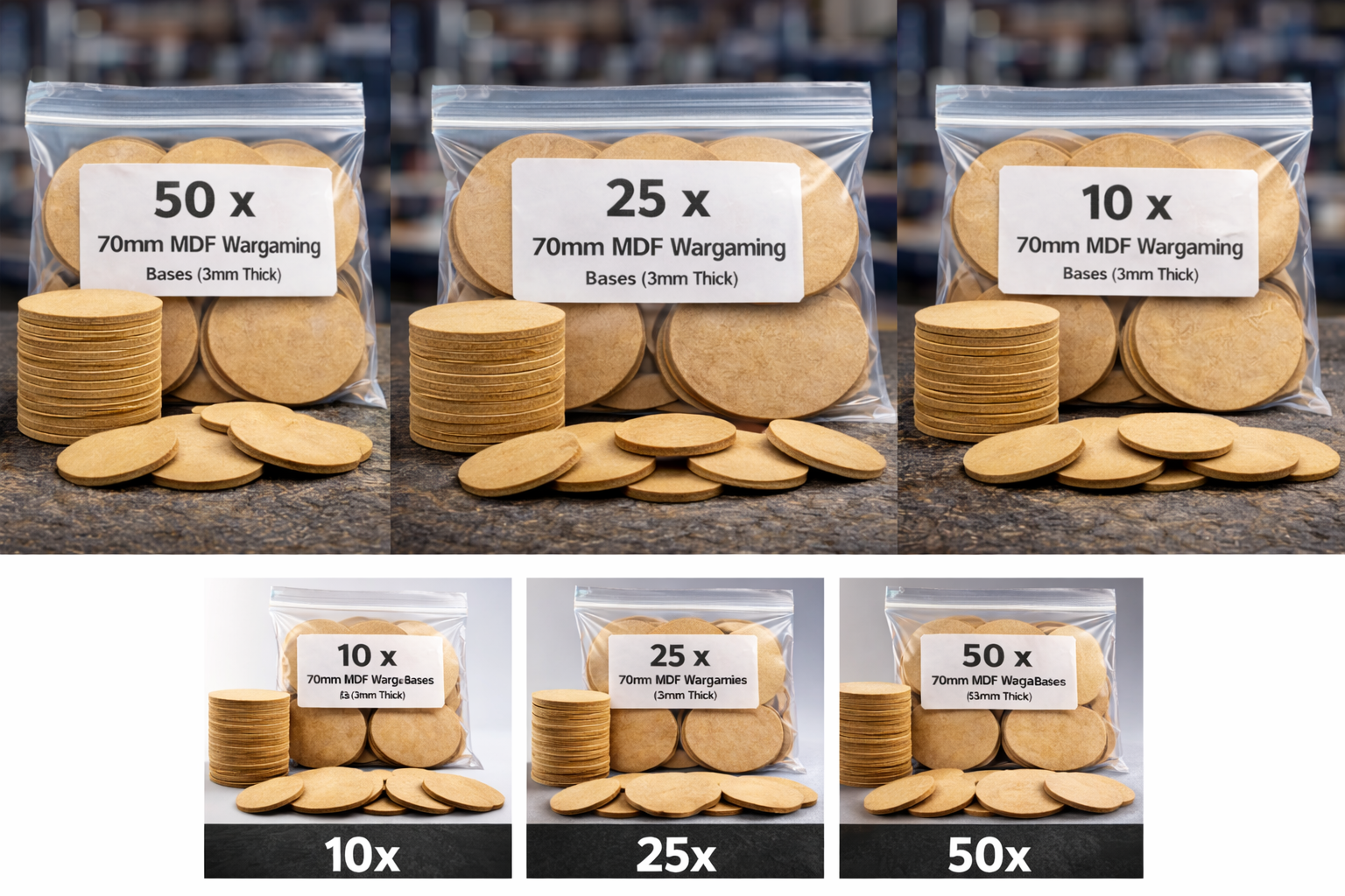 70mm Round MDF Bases 3mm Thick Wargaming Miniatures Tabletop Games UK