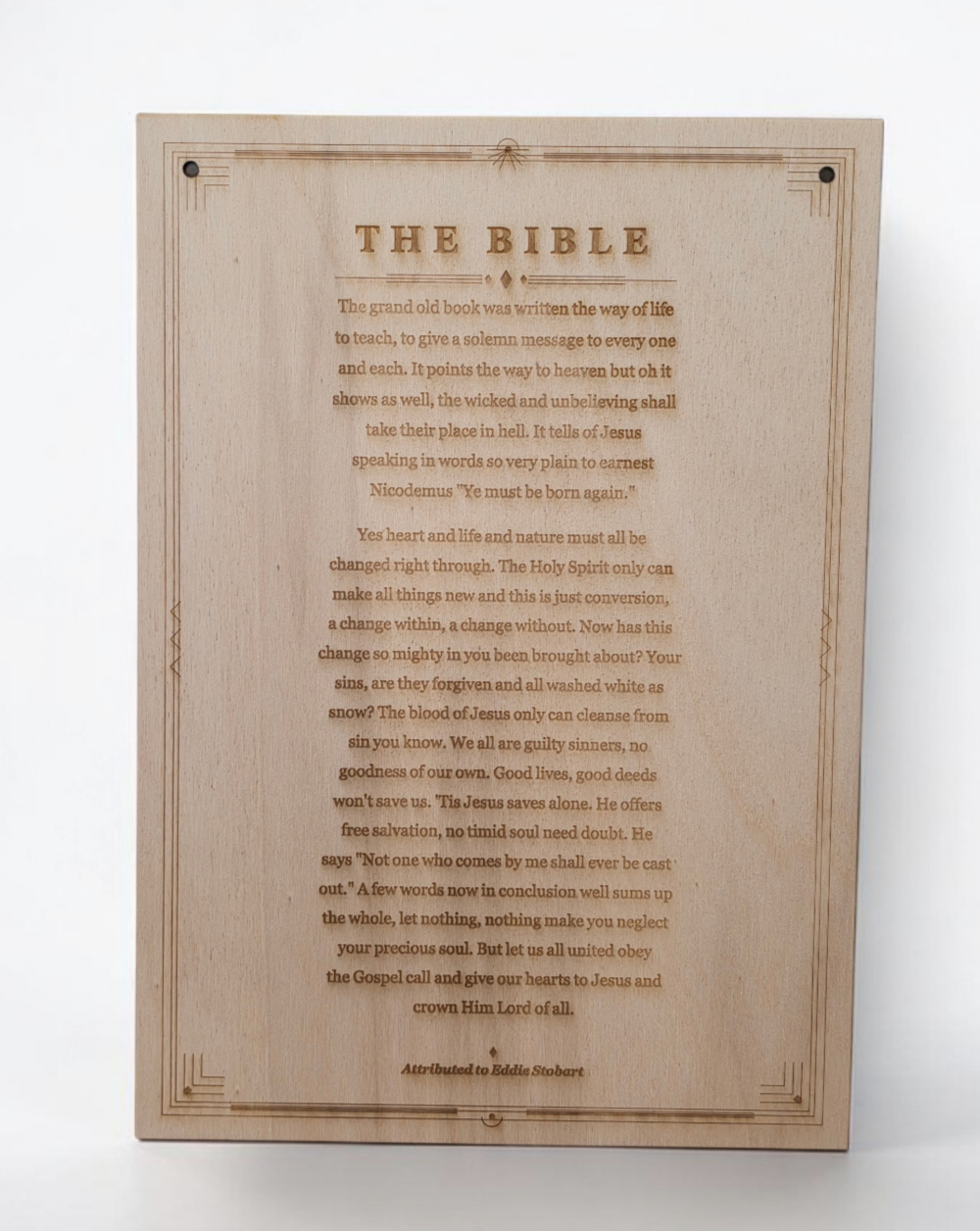Bible Poem Attributed to Eddie Stobart Laser Engraved Wooden Plaque Art Deco A4