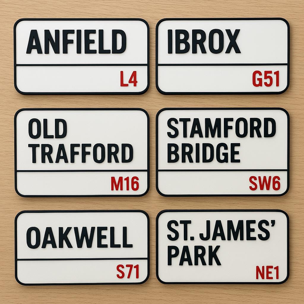 Football Ground Stadium Street Sign Custom London Style Anfield, Old Trafford