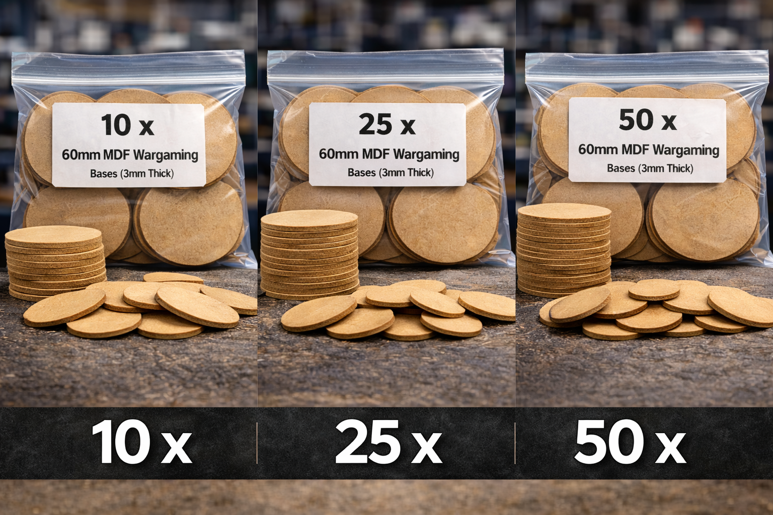 60mm Round MDF Bases 3mm Thick Wargaming Miniatures Tabletop Games UK