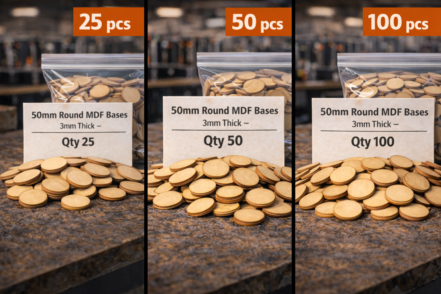 50mm Round MDF Bases 3mm Thick Wargaming Miniatures Tabletop Games UK
