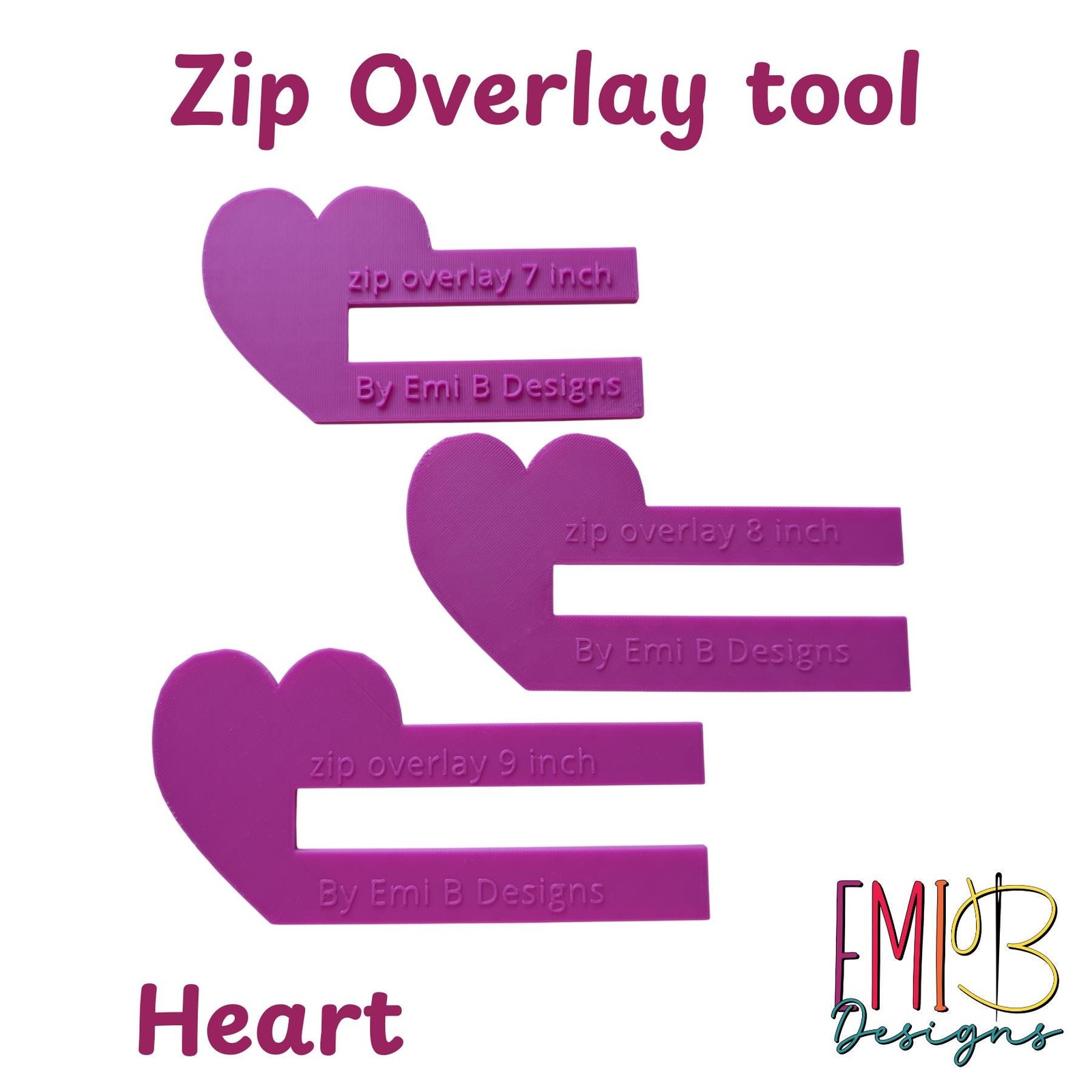 Heart Zip overlay Tool Bag Making Tool Pack of 3 zip overlay templates. Heart