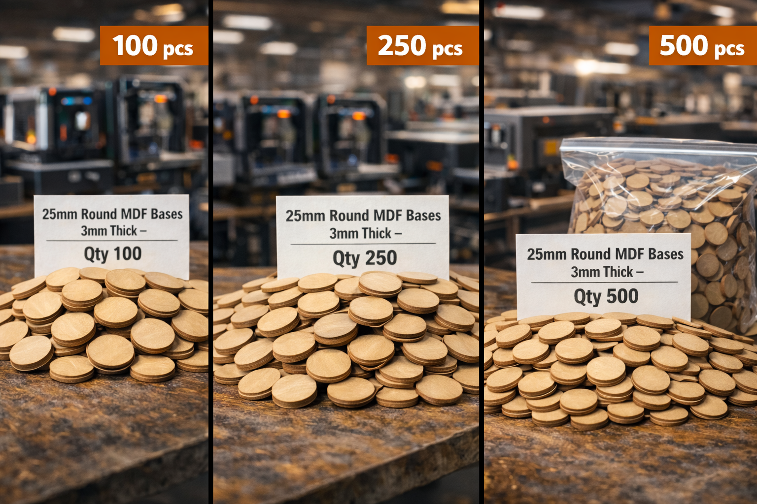 25mm Round Premium MDF Bases 3mm Thick Miniatures Tabletop Games UK