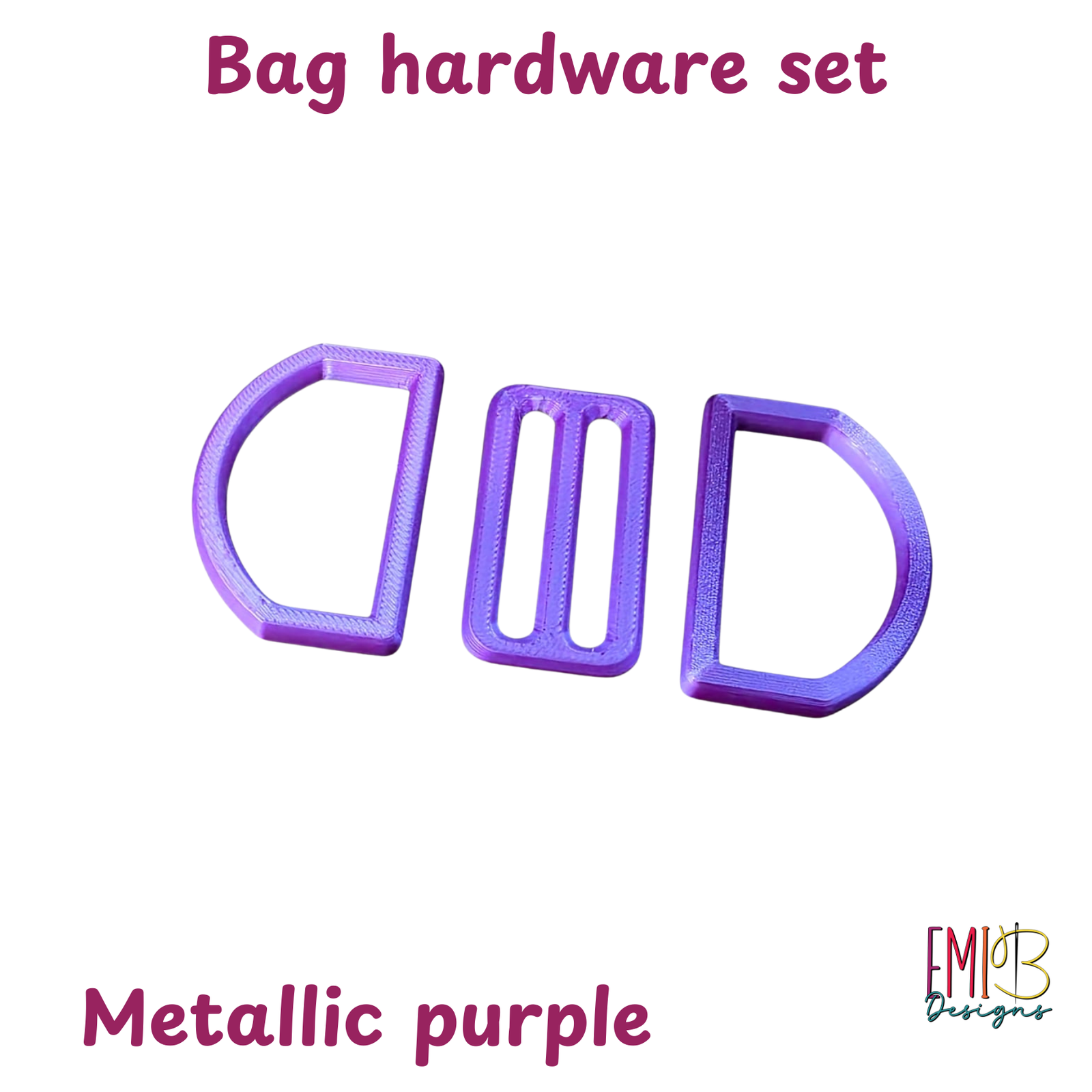 38mm Metallic D-Ring & Slider Buckle Set – 3D Printed Bag Hardware