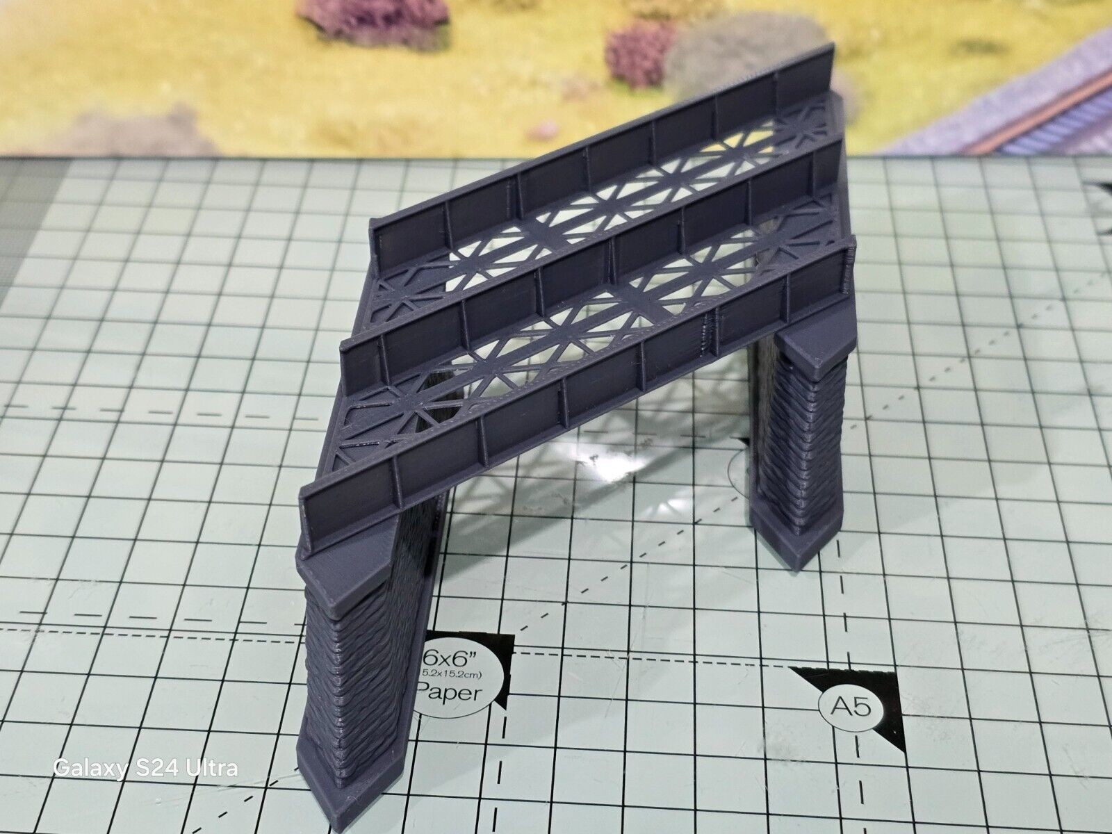 Z Gauge 45 deg Double Track Iron Girder Bridge Model Railway Layout 1:220 Scale