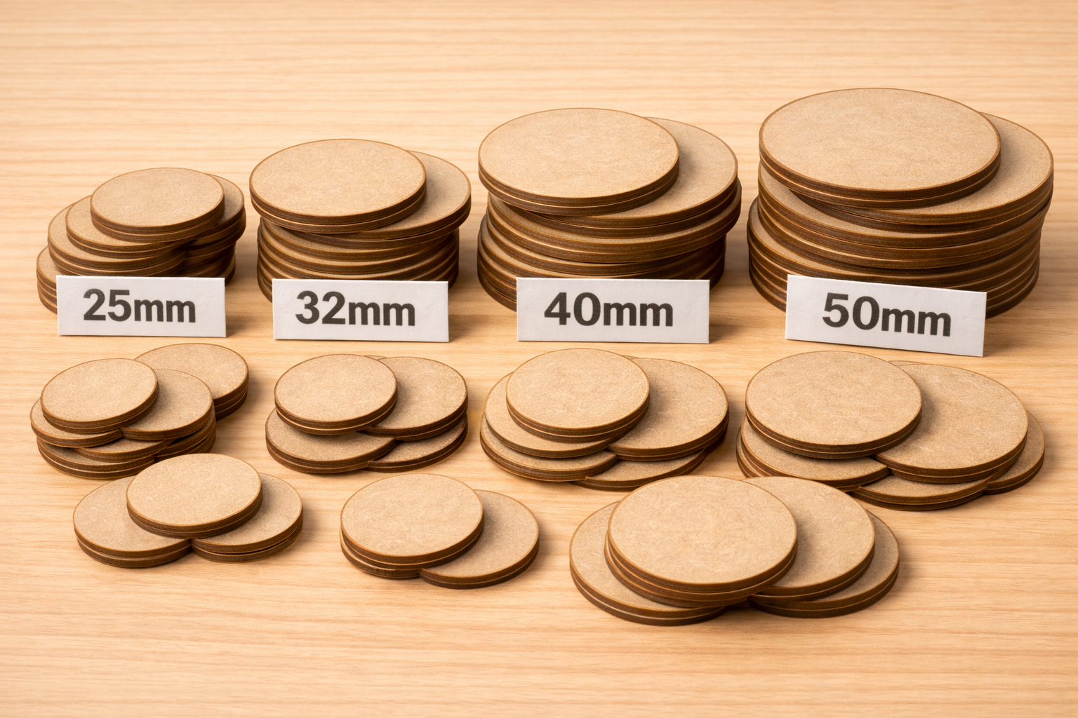 Wargaming Bases MDF  25mm–50mm Laser Cut Round Bases Tabletop Gaming