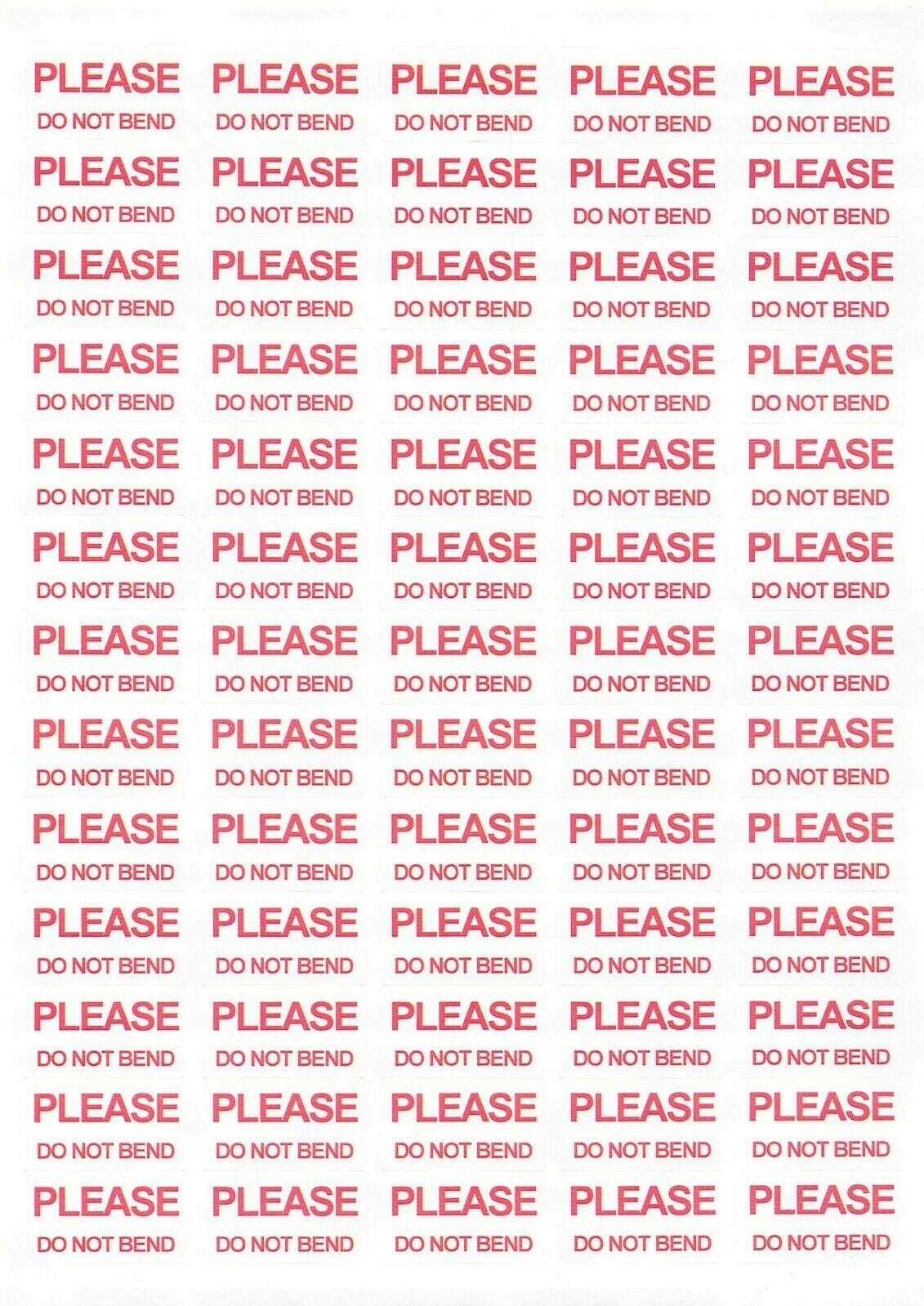 Please Do Not Bend Labels Stickers Self Adhesive Printed Post Mail