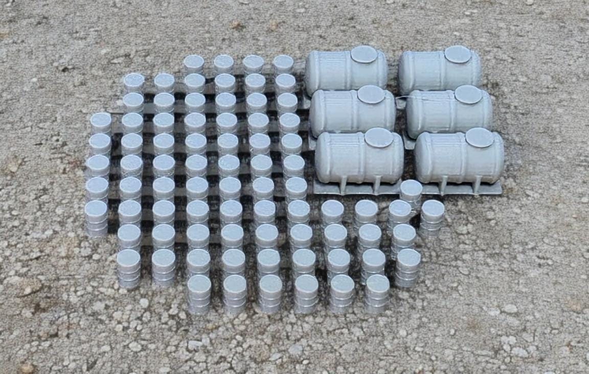 Oil drums oil fuel tanks x 80 / x 6 model railway scenery n gauge 1-148 scale