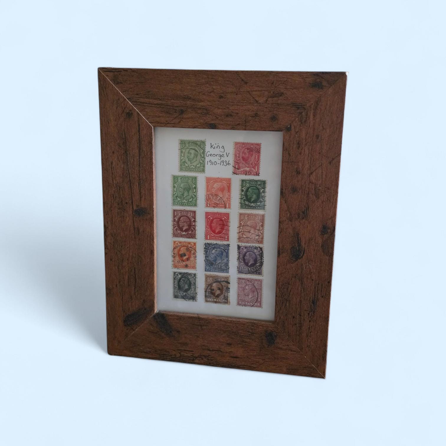 Vintage King George V Stamp Frame 1910–1936 | British Stamp Art | Antique Postage Display | Philately Gift | UK History Wall Decor