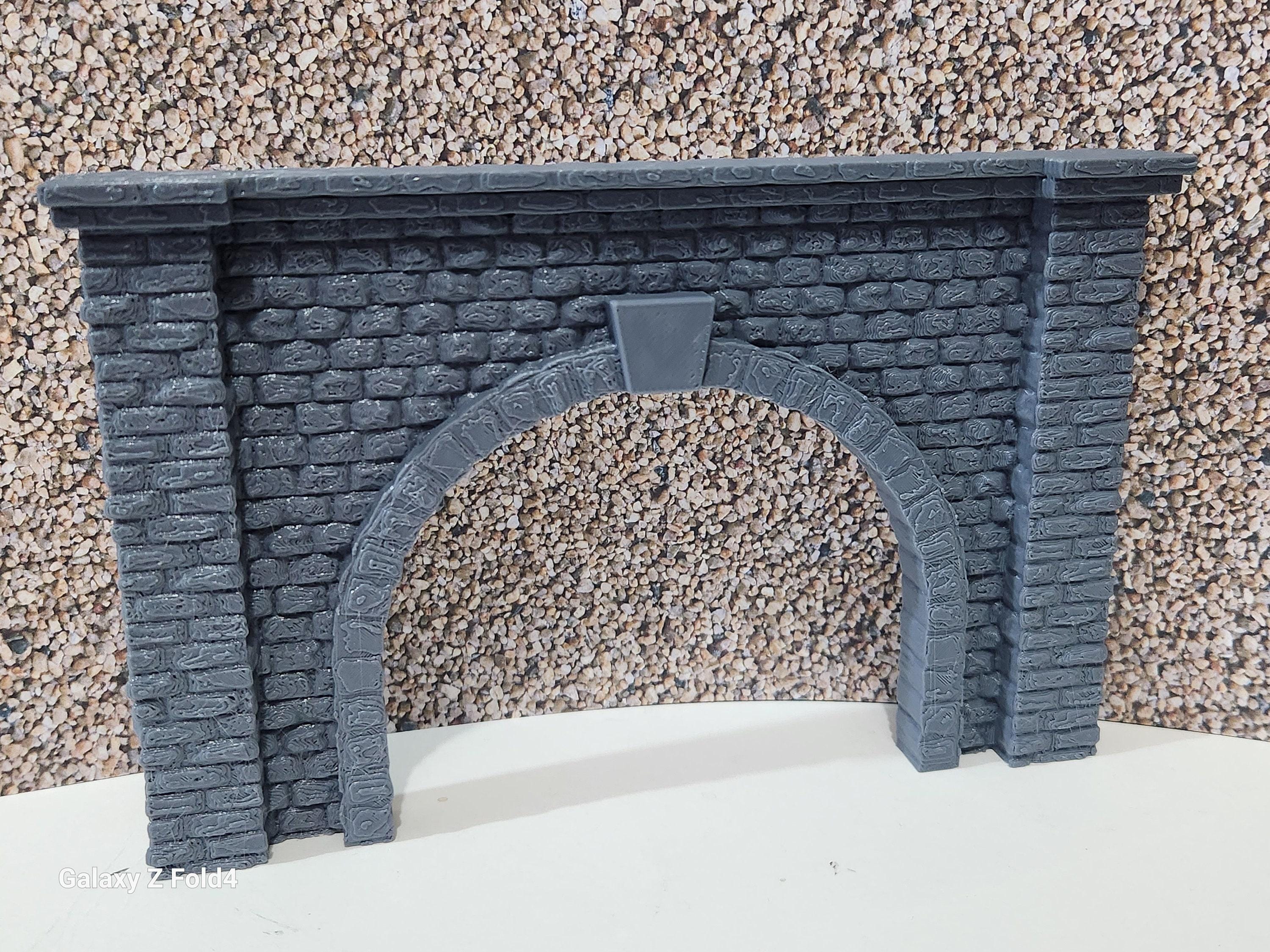 OO Gauge Single Track Stone Tunnel Portal - 3D Printed in Grey PLA