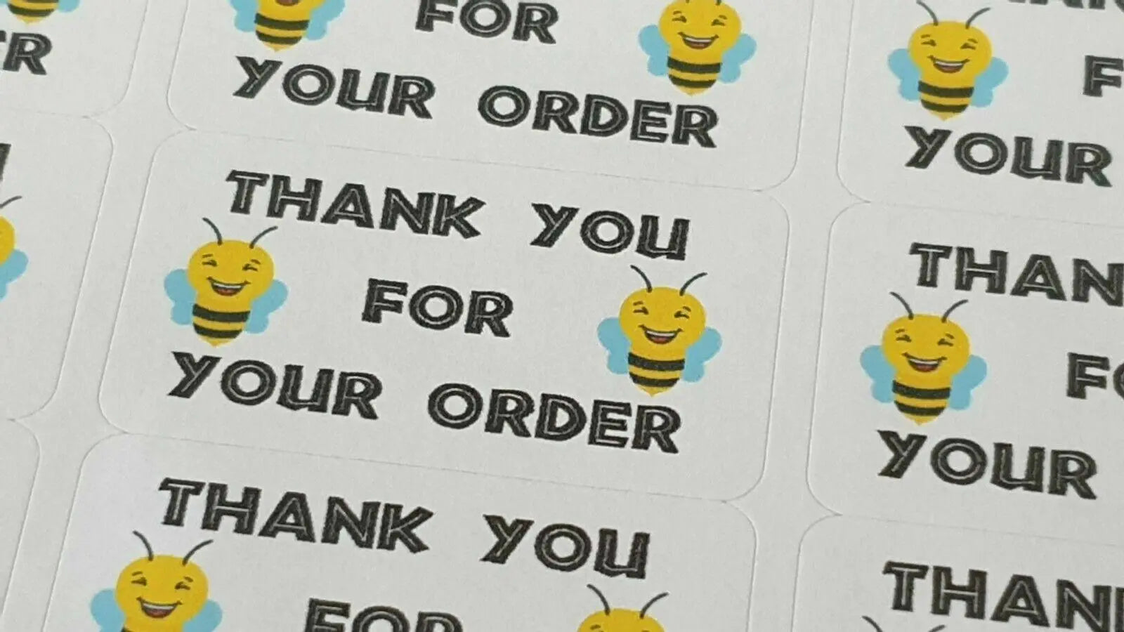 325 x Thank You for Your Order Labels Bumble Bee Sticky White Matte Labels