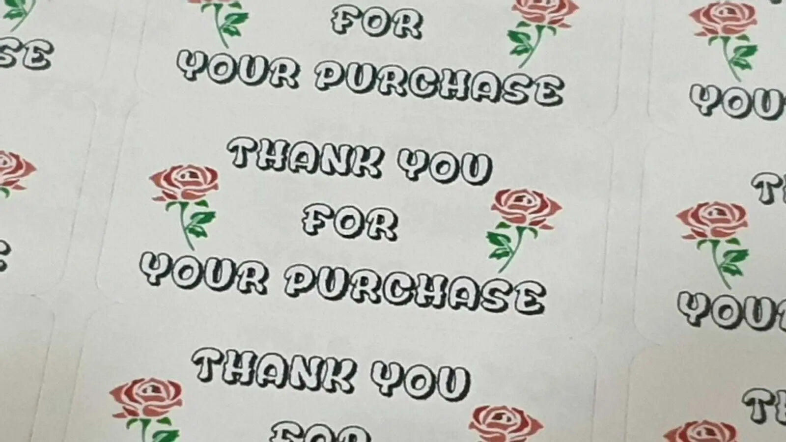 325 x Thank You for Your Purchase Labels Red Rose Sticky White Matte Labels