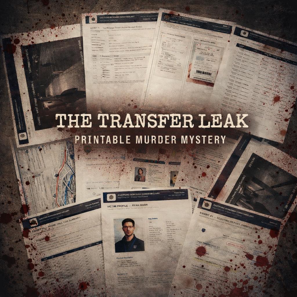 The Transfer Leak (Fictional) Printable Detective Case File, Interactive Murder Mystery Evidence Pack PDF Digital Download