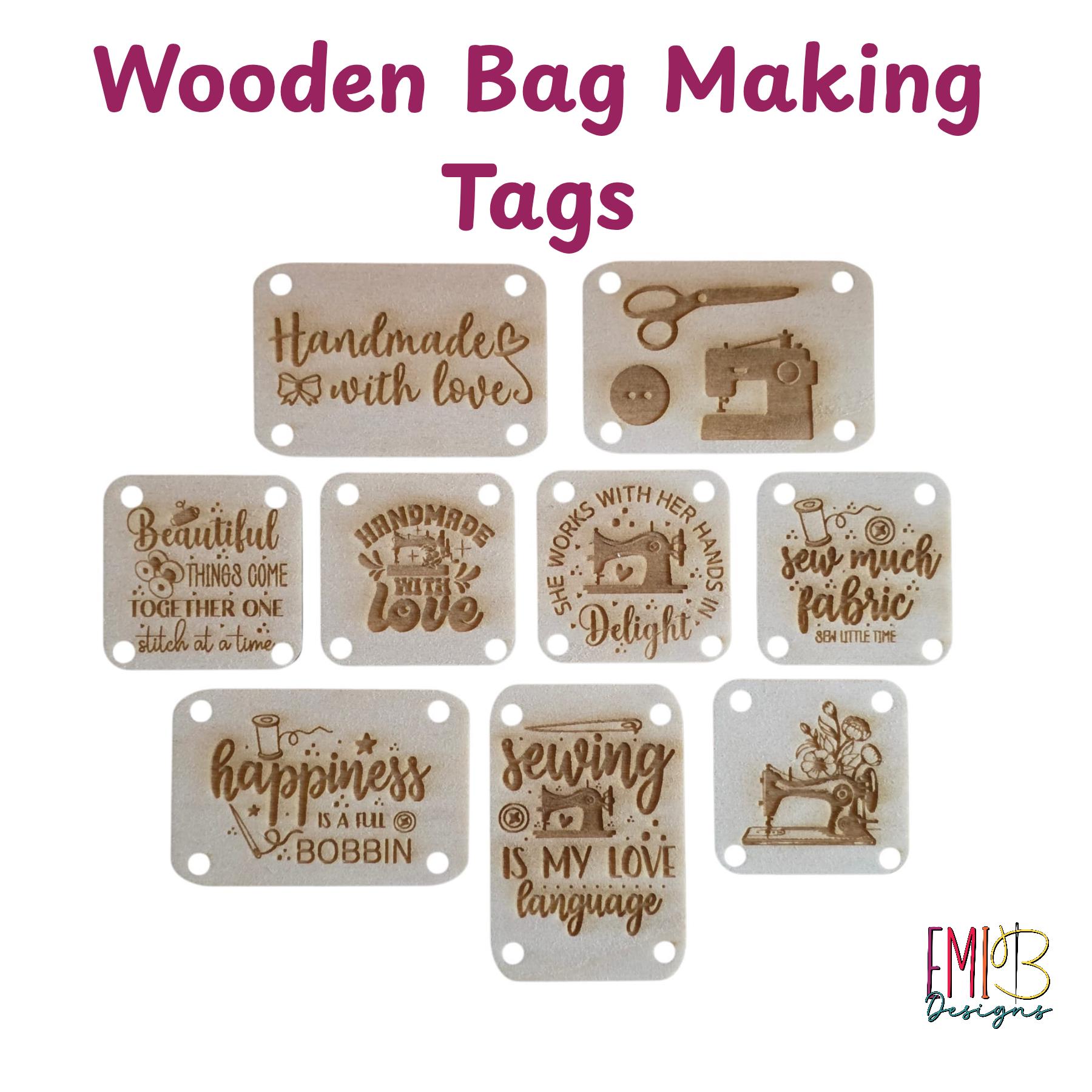 Wooden Bag Making Tags – Sew-On Labels- pack of 9