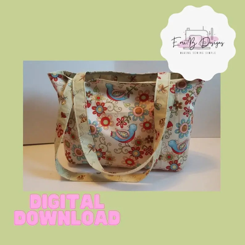 Lined Tote Bag Sewing Pattern- PDF/Download- Beginner Sewing Pattern