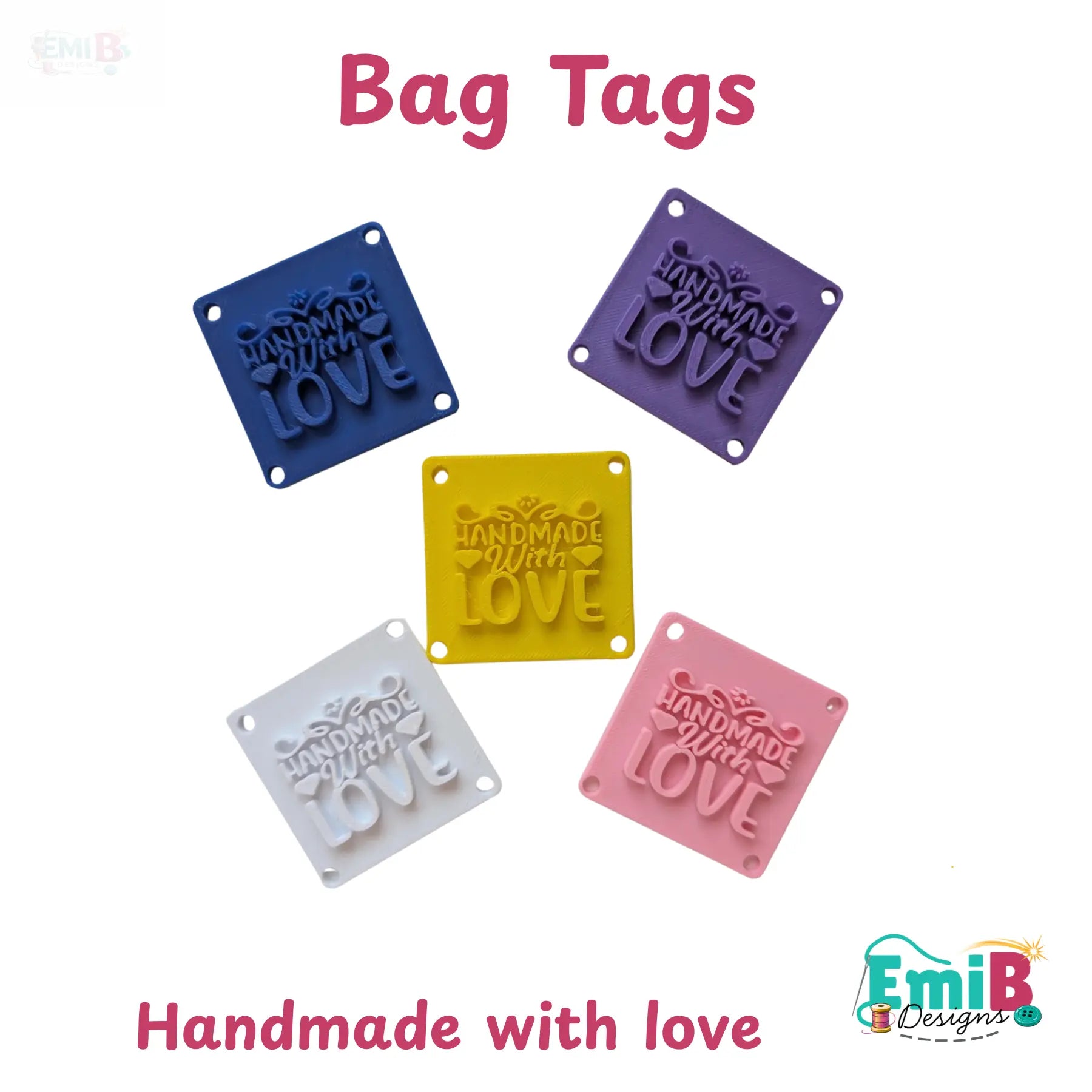 Pack of 5 Handmade with love Bag tags Tags for your sewing projects