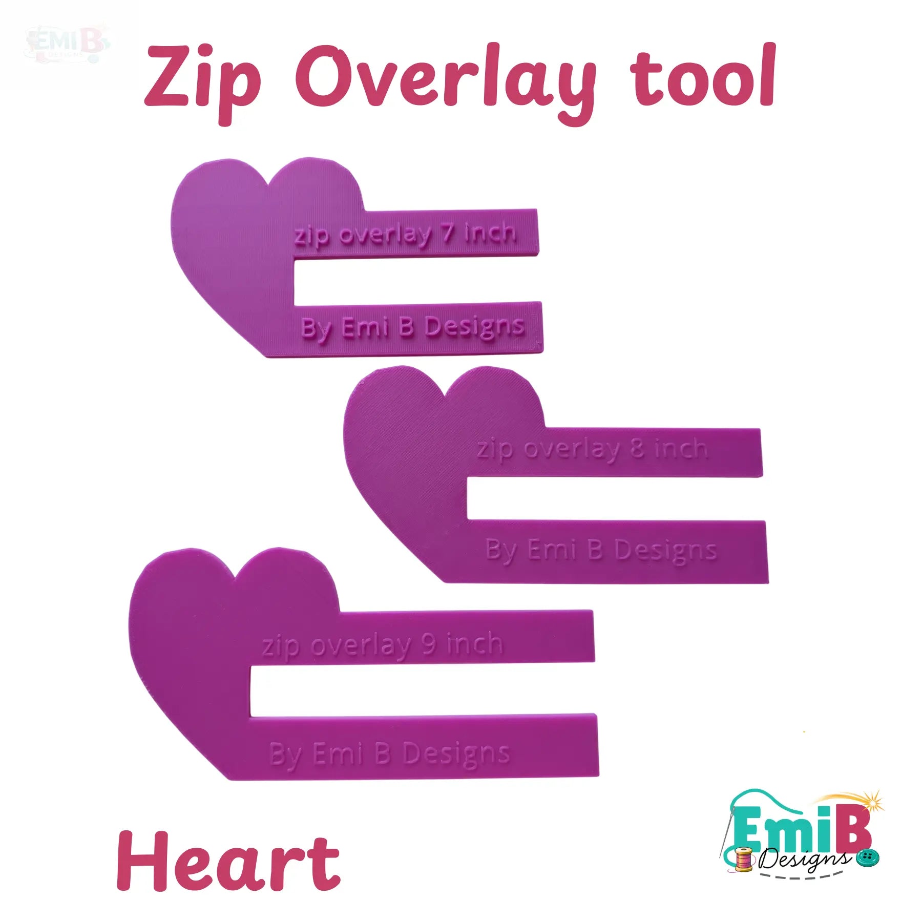 Heart Zip overlay Tool Bag Making Tool Pack of 3 zip overlay templates. Heart zip overlay