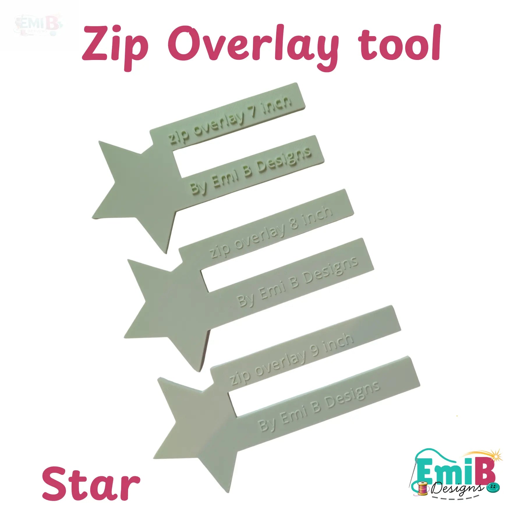 Star Zip overlay Tool Bag Making Tool Pack of 3 zip overlay templates. Star zip overlay