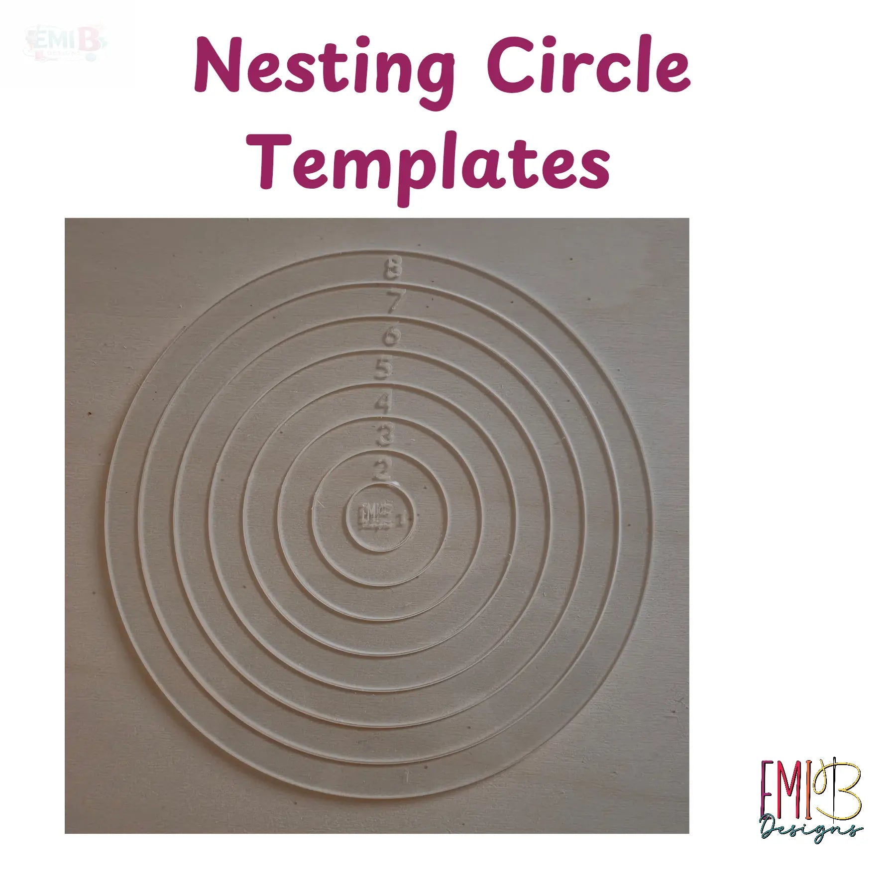 Nesting circle Acrylic Template. 1-8 inch Circle Templates