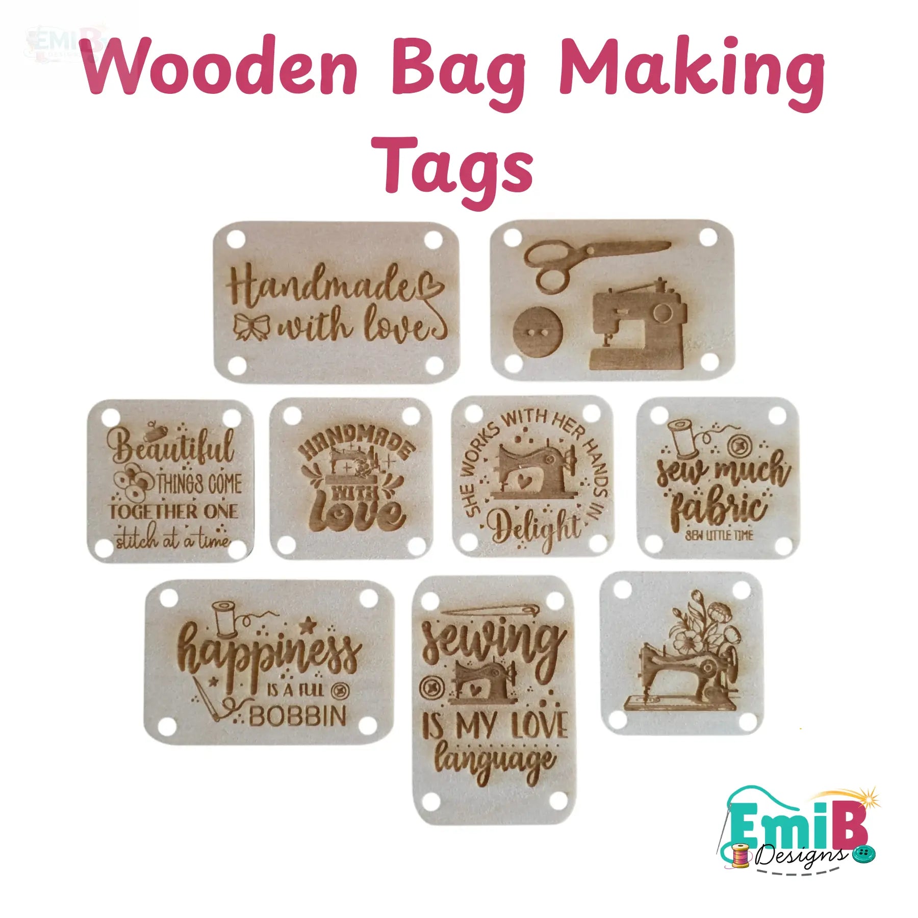 Wooden Bag Making Tags – Sew-On Labels- pack of 9