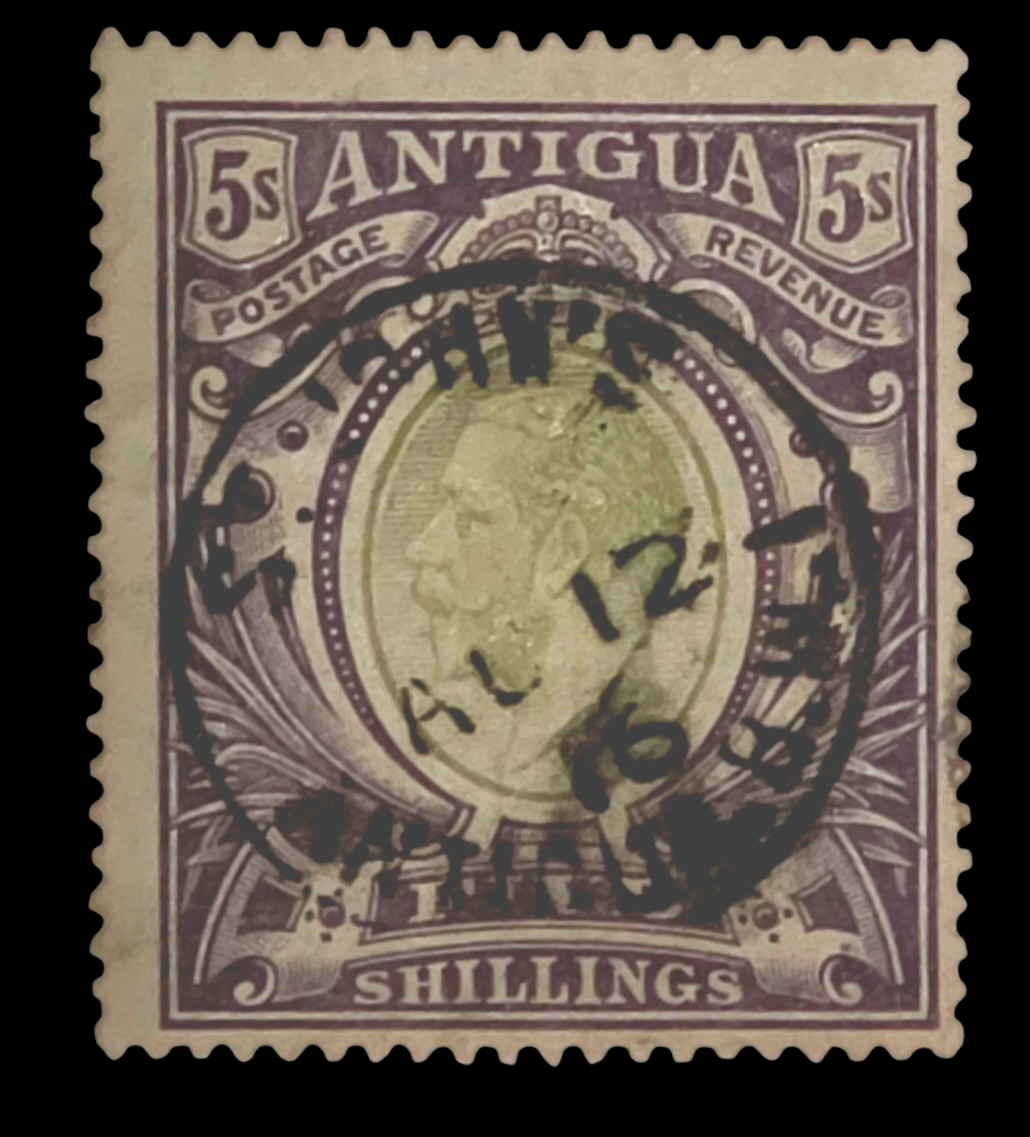 Antigua 1913 KGV 5/- Purple & Green SG51 Fine Used Cat £140 St John's CDS