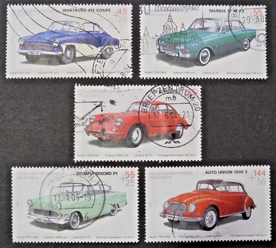 Germany 2003 Classic Cars Set of 5 Used SG3238-3242 Porsche 356 Wartburg Opel