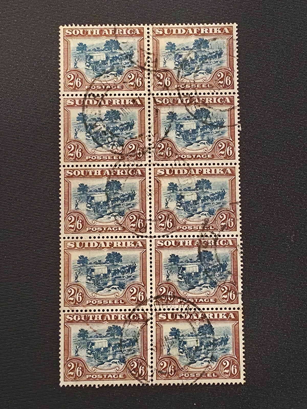 South Africa 2/6 Ox Wagon Used Block of 10 SG49b Bilingual Pairs Fine Used 1933
