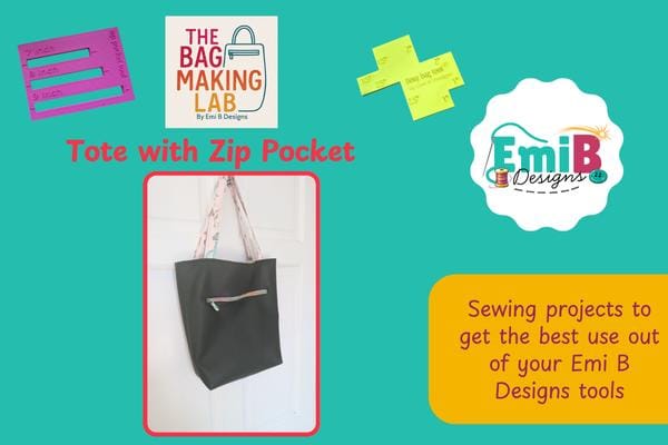 Tote Bag with Zip Pocket PDF Sewing Pattern- Beginner Friendly Sewing Pattern Emi B Designs