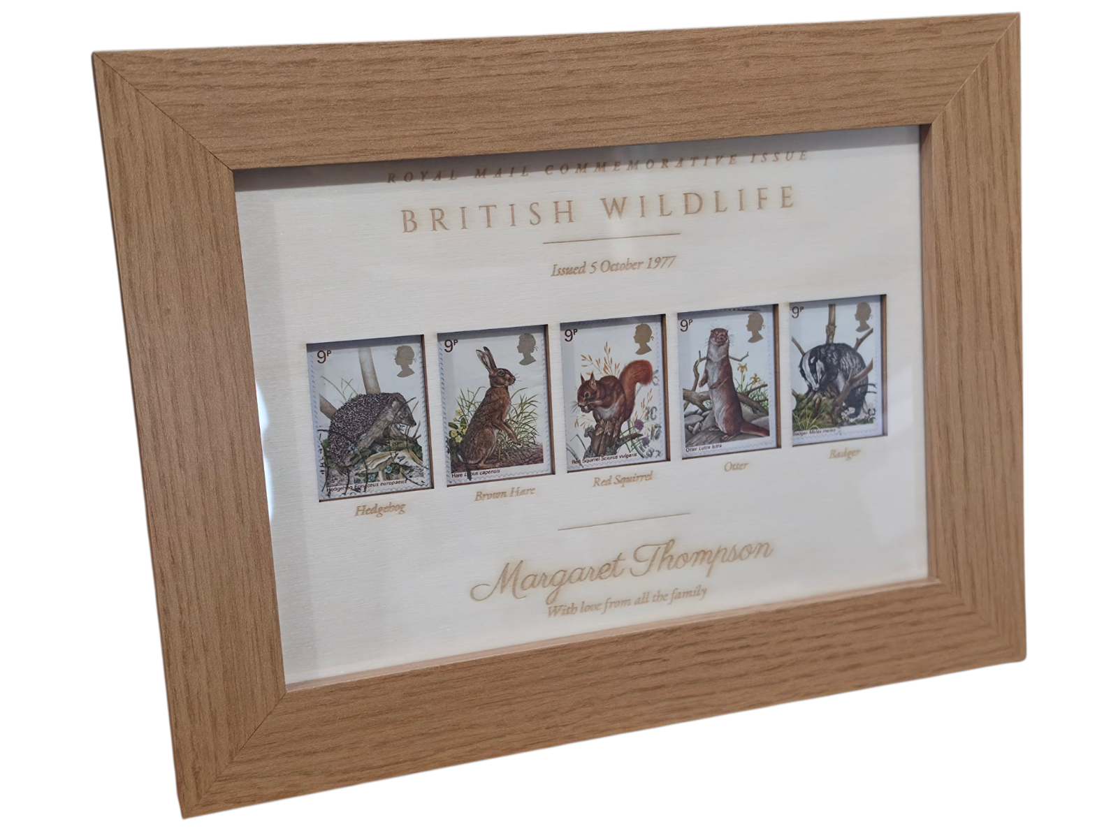Personalised Wildlife Gift 1977 British Framed Royal Mail Stamps Engraved Wood