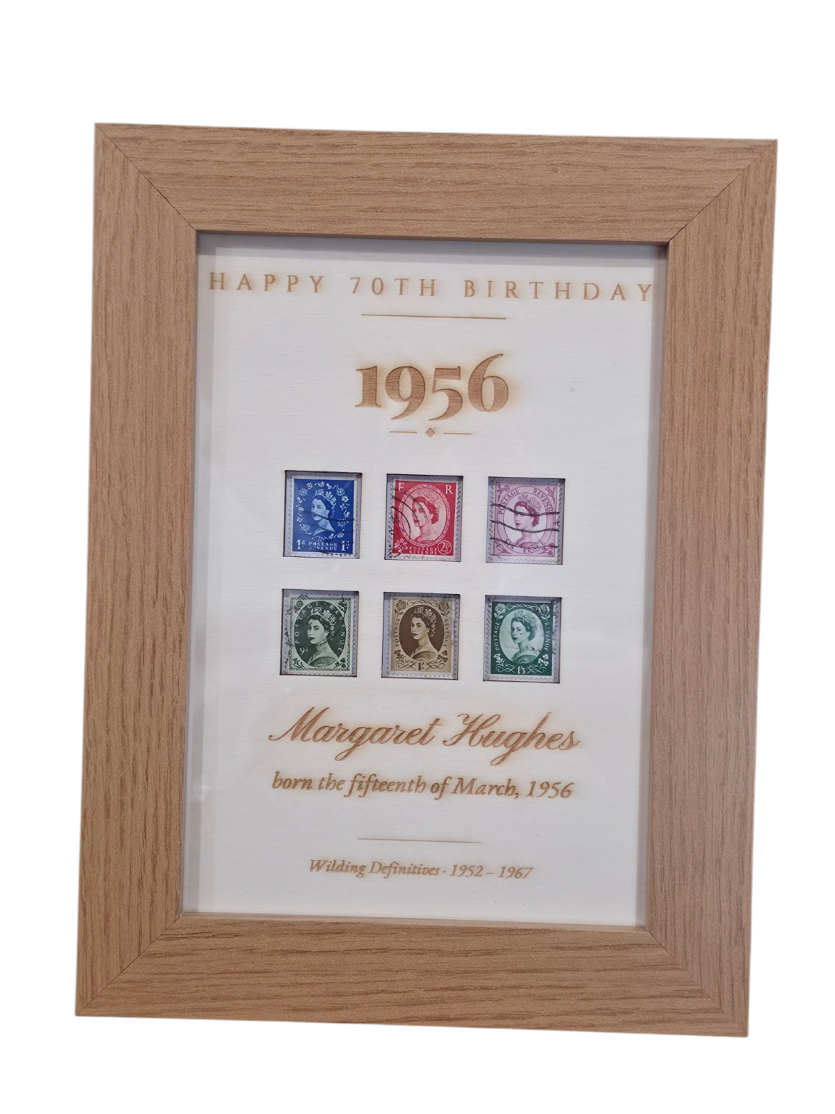 70th Birthday Gift 1956 Personalised Framed Royal Mail Wilding Stamps Wood