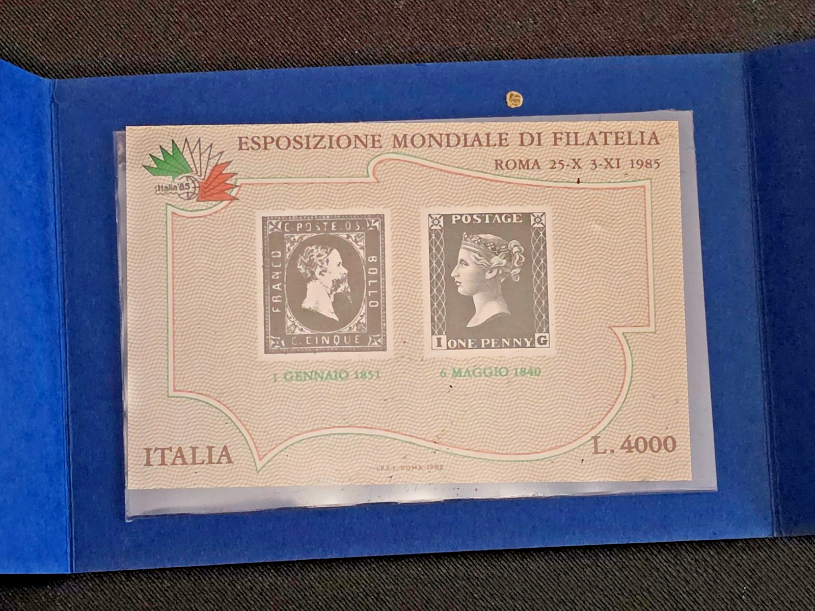 Italy 1985 ITALIA 85 World Philatelic Exhibition Folder Lot of 7 Penny Black MNH