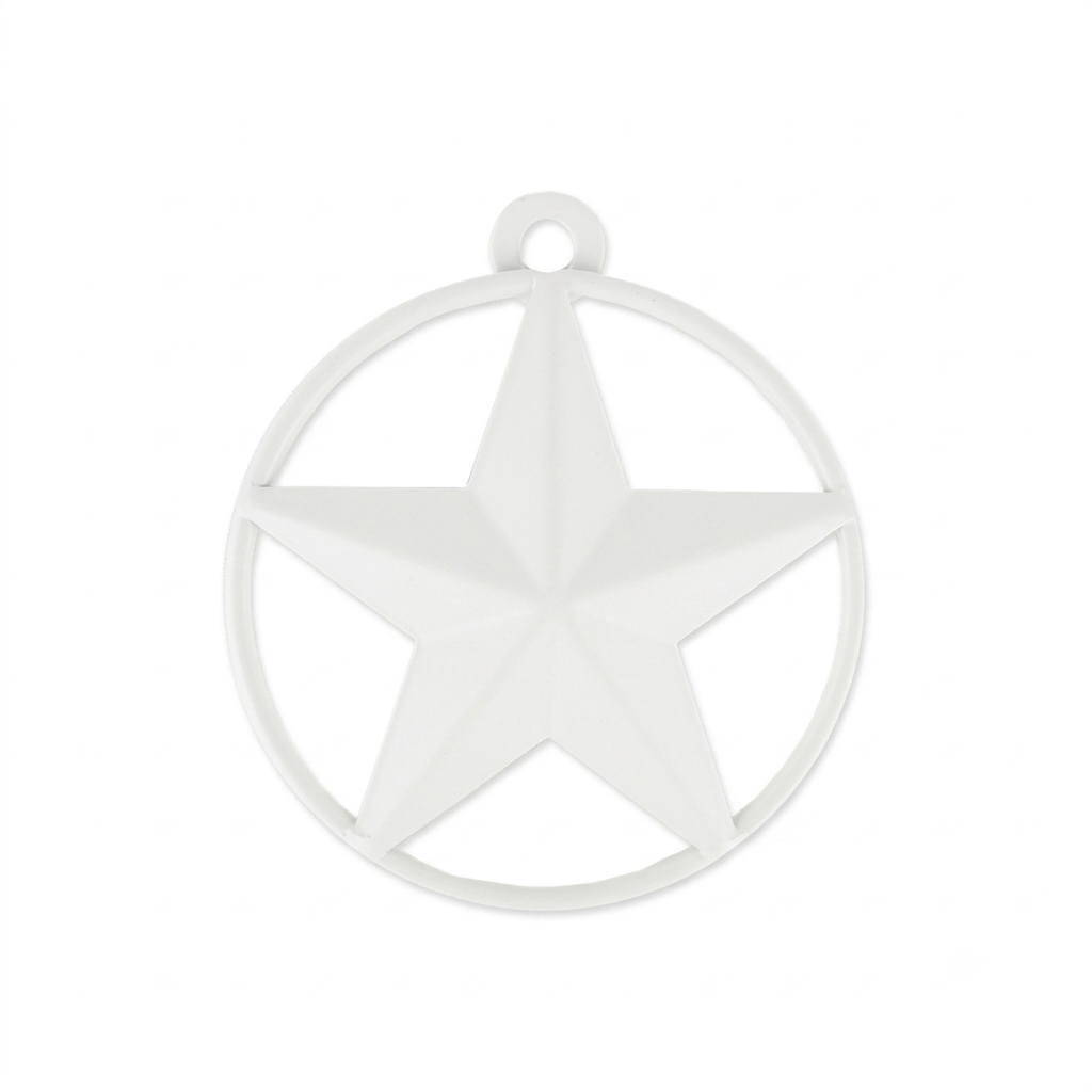 White Tiny Small Metal Barn Star with Smooth Ring 3 inch Matte Finish